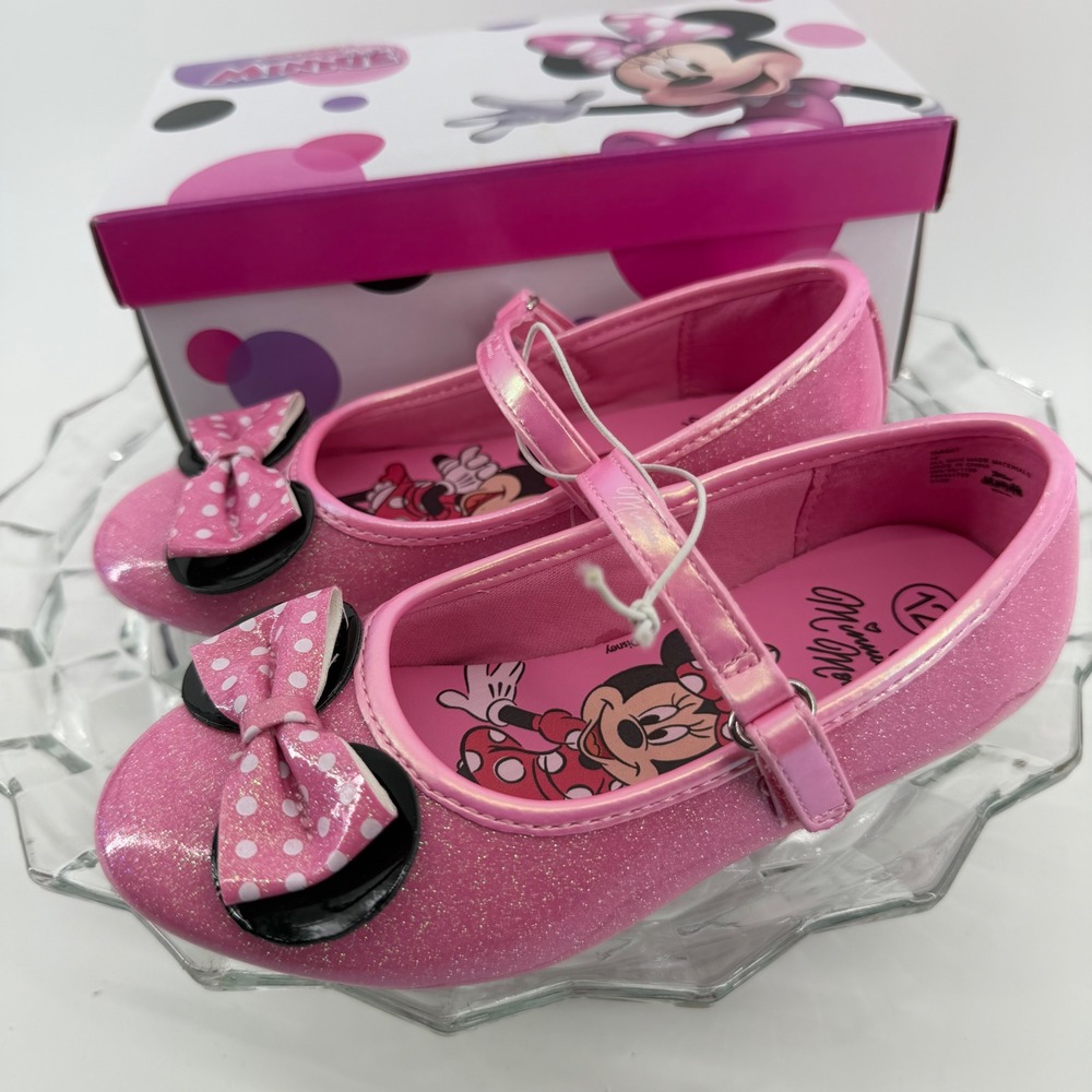 Disney Junior‎ Minnie Mouse Toddler Girls Pink Glitter Ballet Flat Shoes Size 12